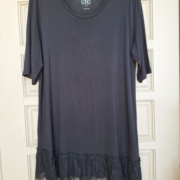 LOGO by Lori Goldstein Dress Knee Length Lace Hem Black SzXL Knit Flawless - Picture 4 of 10